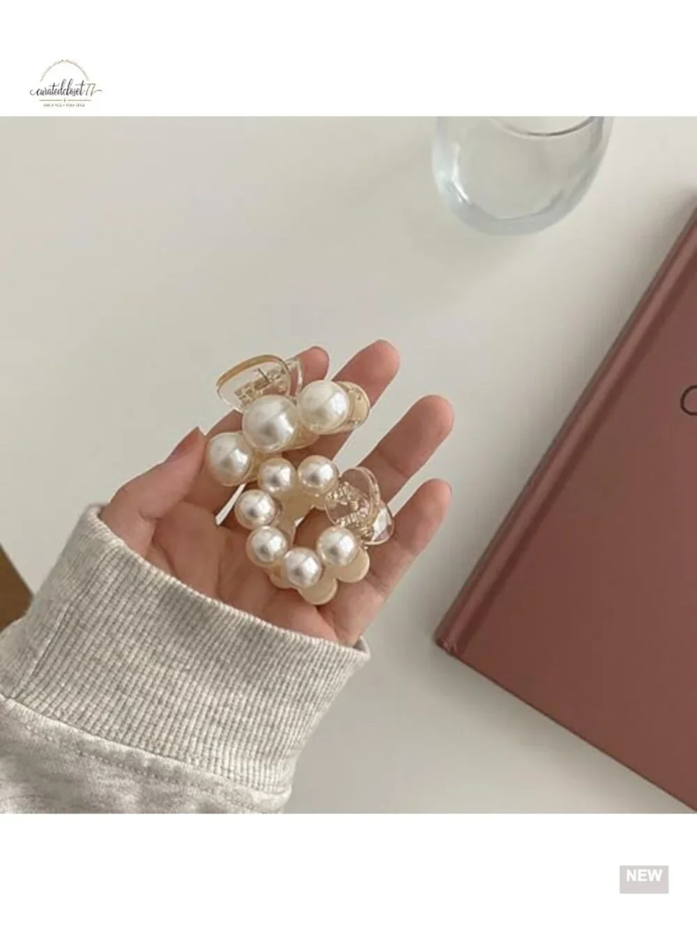 3 Pcs Pearl Hair Claw Clips Nonslip Strong Grip for Ponytail Thick Thin Hair